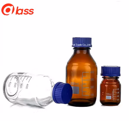 Articoli da laboratorio in vetro Bocca larga con tappo smerigliato Bottiglia di reagente in vetro ambrato da laboratorio marrone trasparente